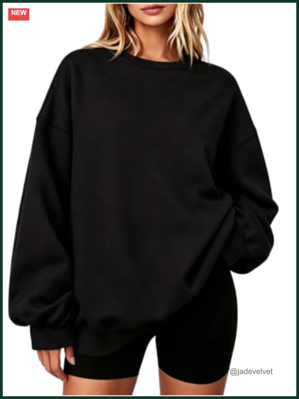 Womens Oversized Crewneck Sweatshirt Cotton Polyester Fleece Lined Pullover